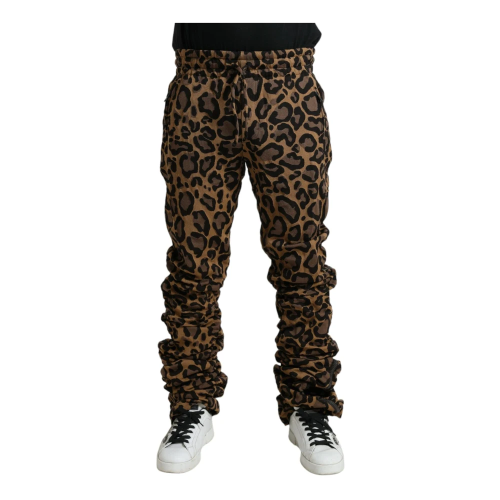 Dolce & Gabbana Men's Multicolor Sweatpants, 3XL, Leopard Jacquard Jogger Trousers