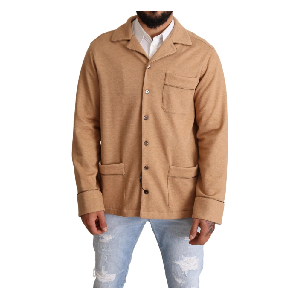 Dolce & Gabbana Men's Brown Cotton Collared Coat Jacket