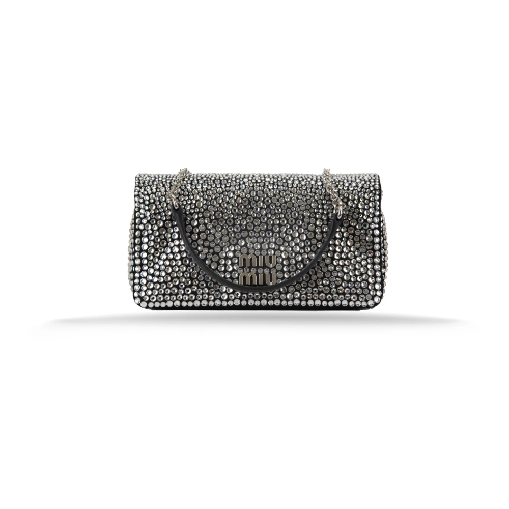 Miu Miu Women's Black Cross Body Bags, One Size, Rhinestone Embellished Shoulder Bag