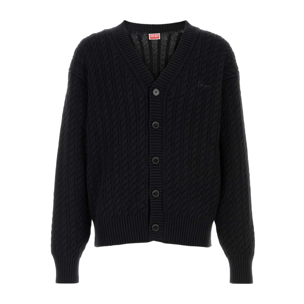 Kenzo Black Signature Embroidered Cardigan - Male - Cardigans - Xl - Knitwear