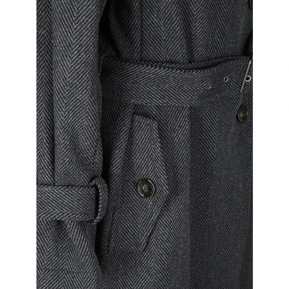 Acne Studios Double-breasted mantel met riem en brede kraag Gray Dames