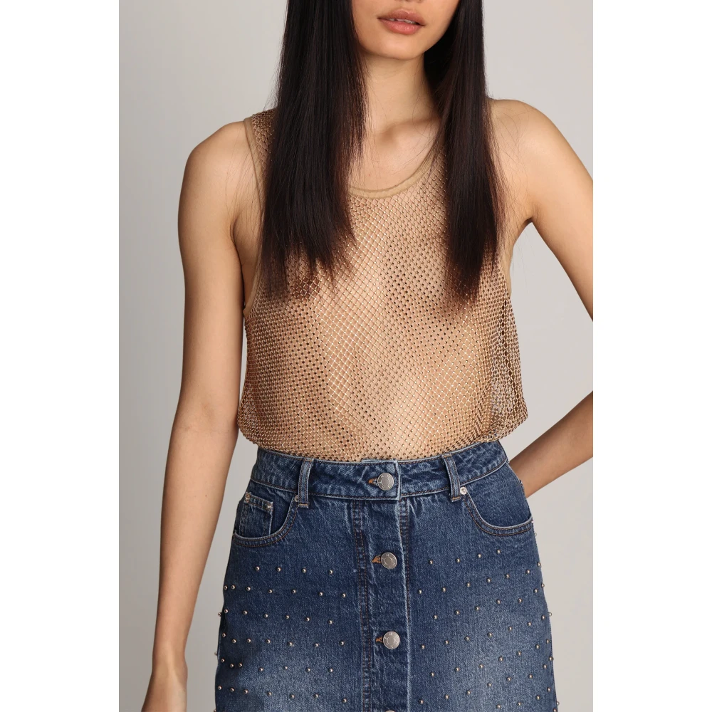 Munthe Elegante Top met Verspreide Steentjes Beige Dames