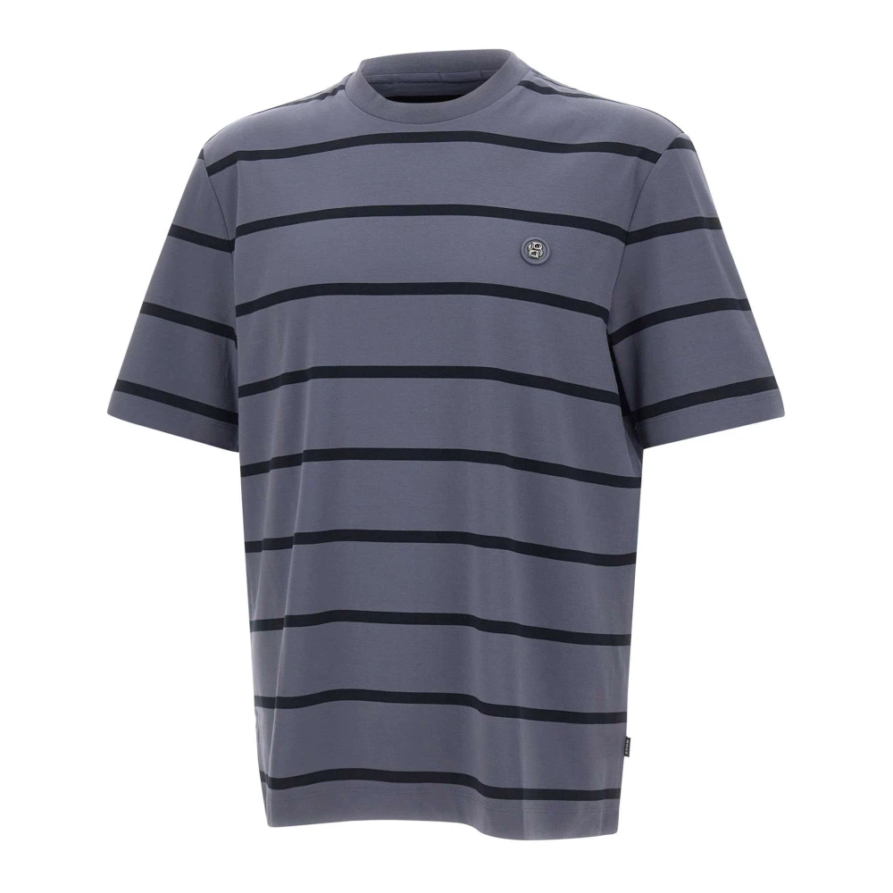 Hugo Men's Gray T-Shirts, L, Mercerized-Cotton T-Shirt With Double B Monogram