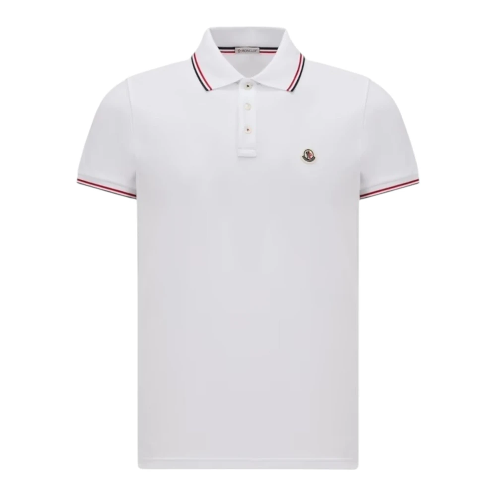 Moncler Men's White Polo Shirts, 2XL, Tricolor Trim Polo Shirt