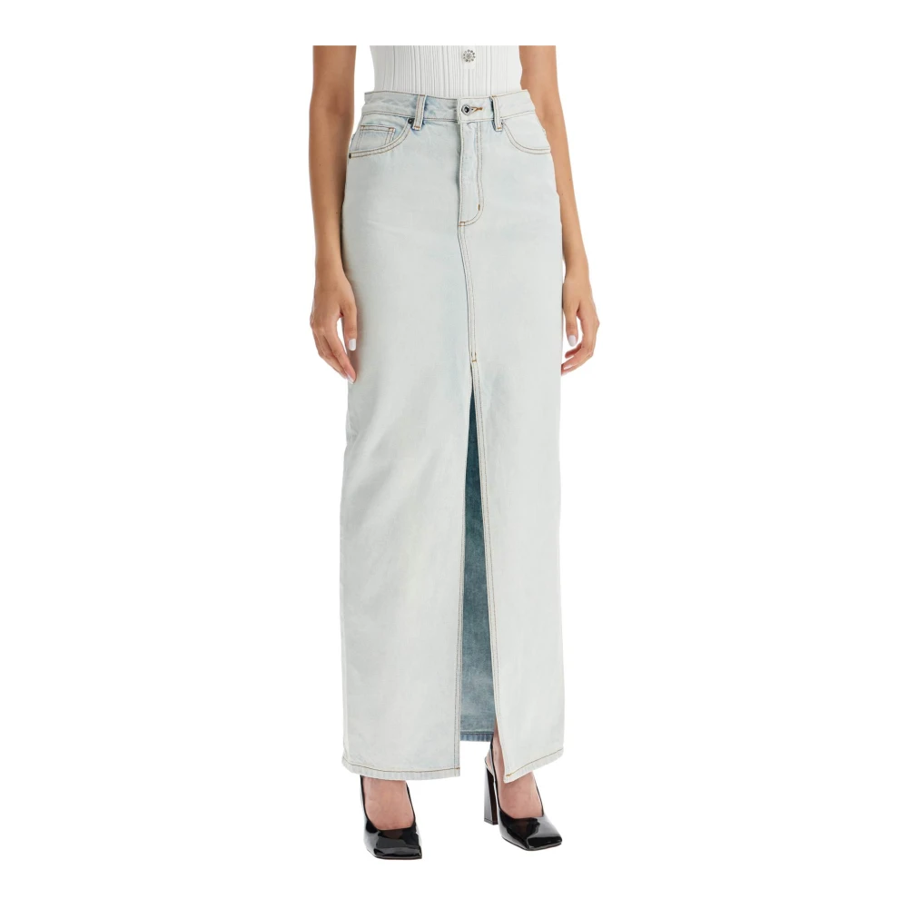 Self Portrait Denim Maxi Rok met Vijf Zakken Blue Dames