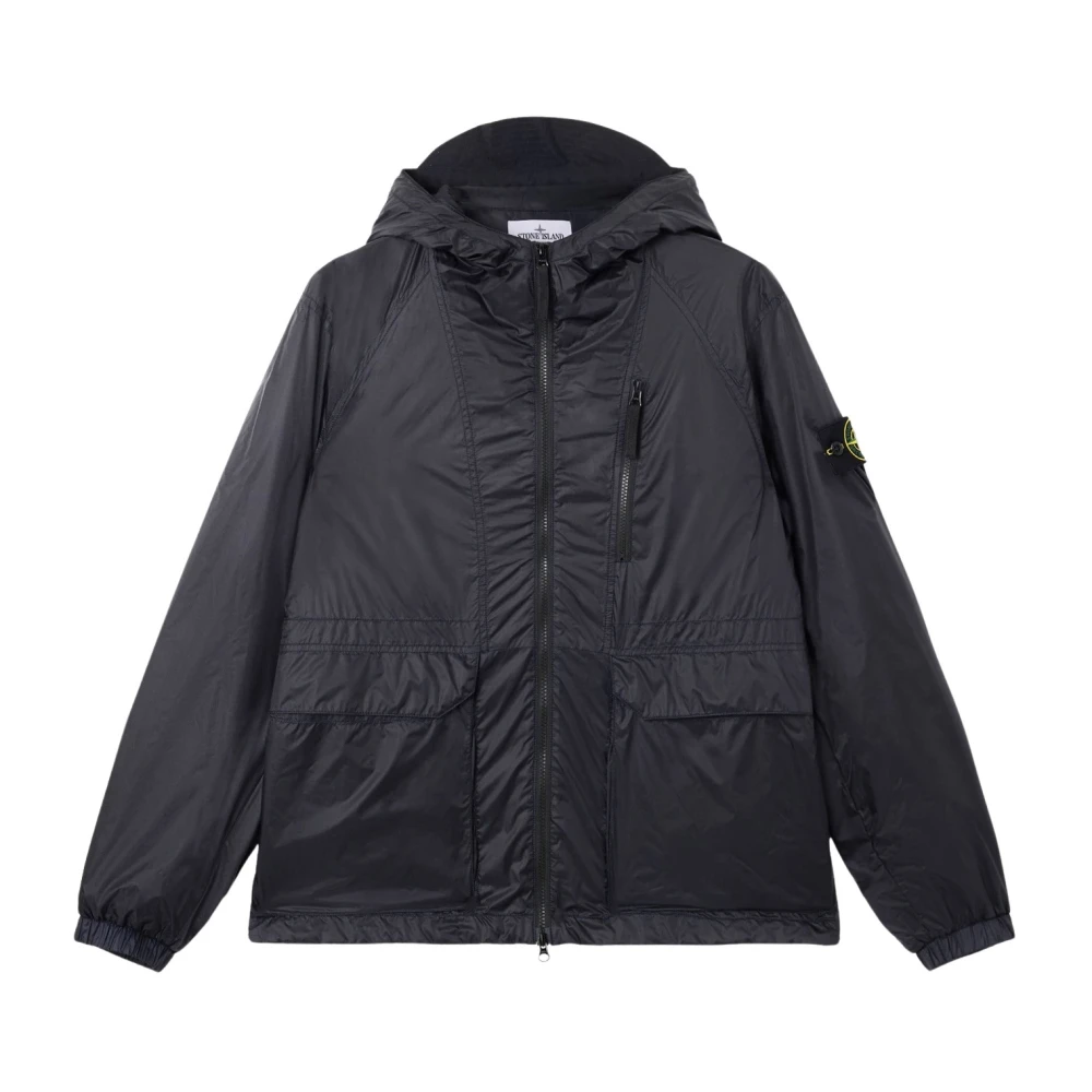 Stone Island Men's Black Hooded Ripstop Jacket - Light Jackets - 2XL - Jackets