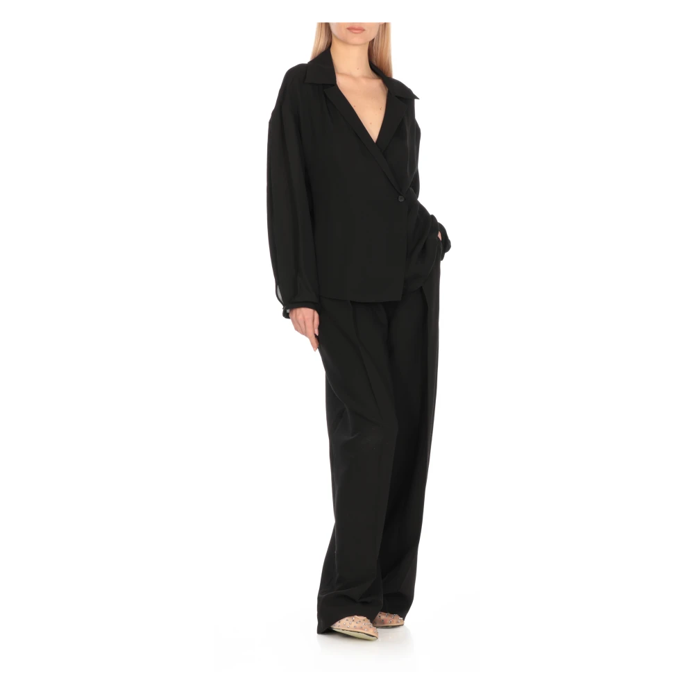 Khaite Zijden zwarte blouse met reverskraag Black Dames