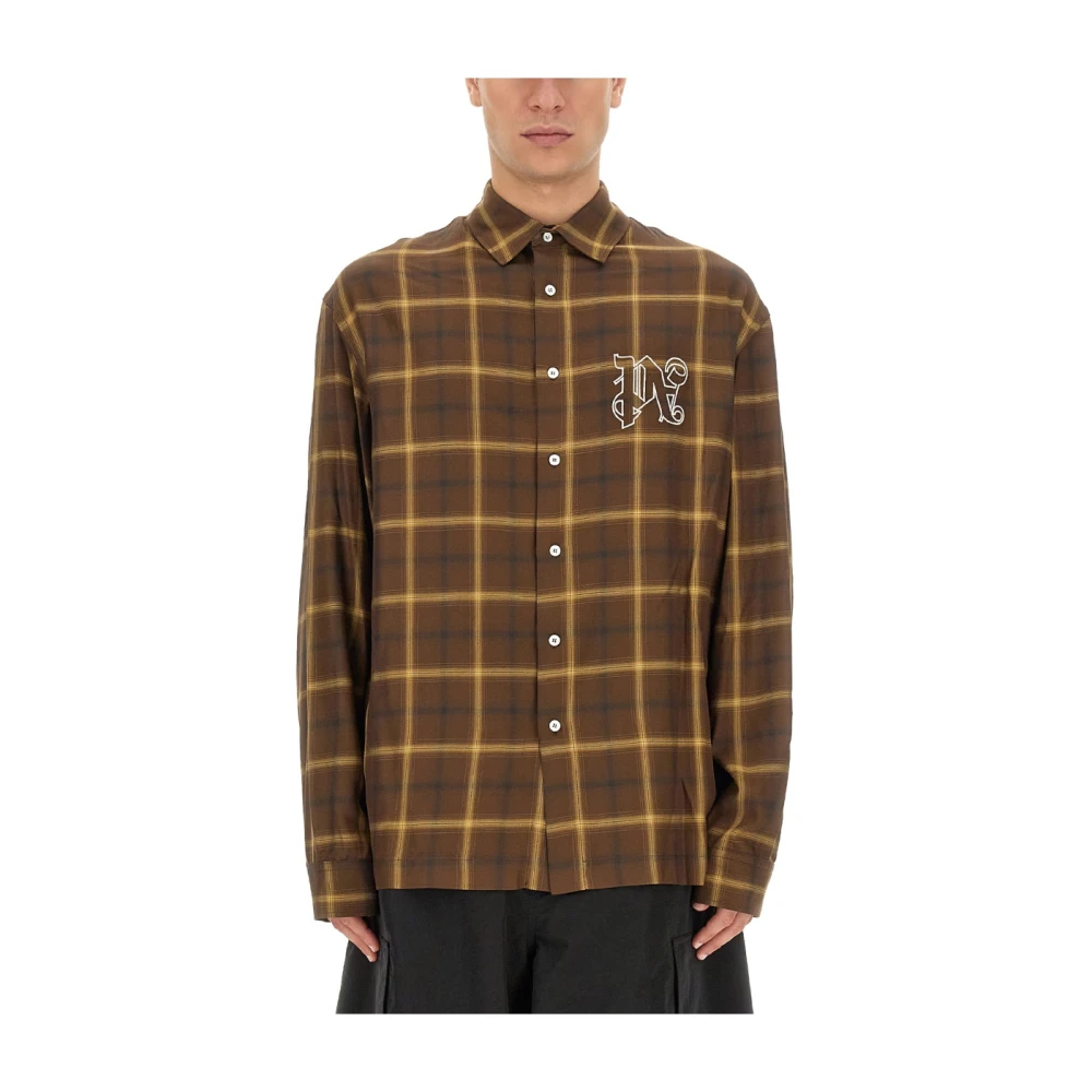 Palm Angels Monogram Casual Shirt Kwaliteit Comfort Modern Brown Heren