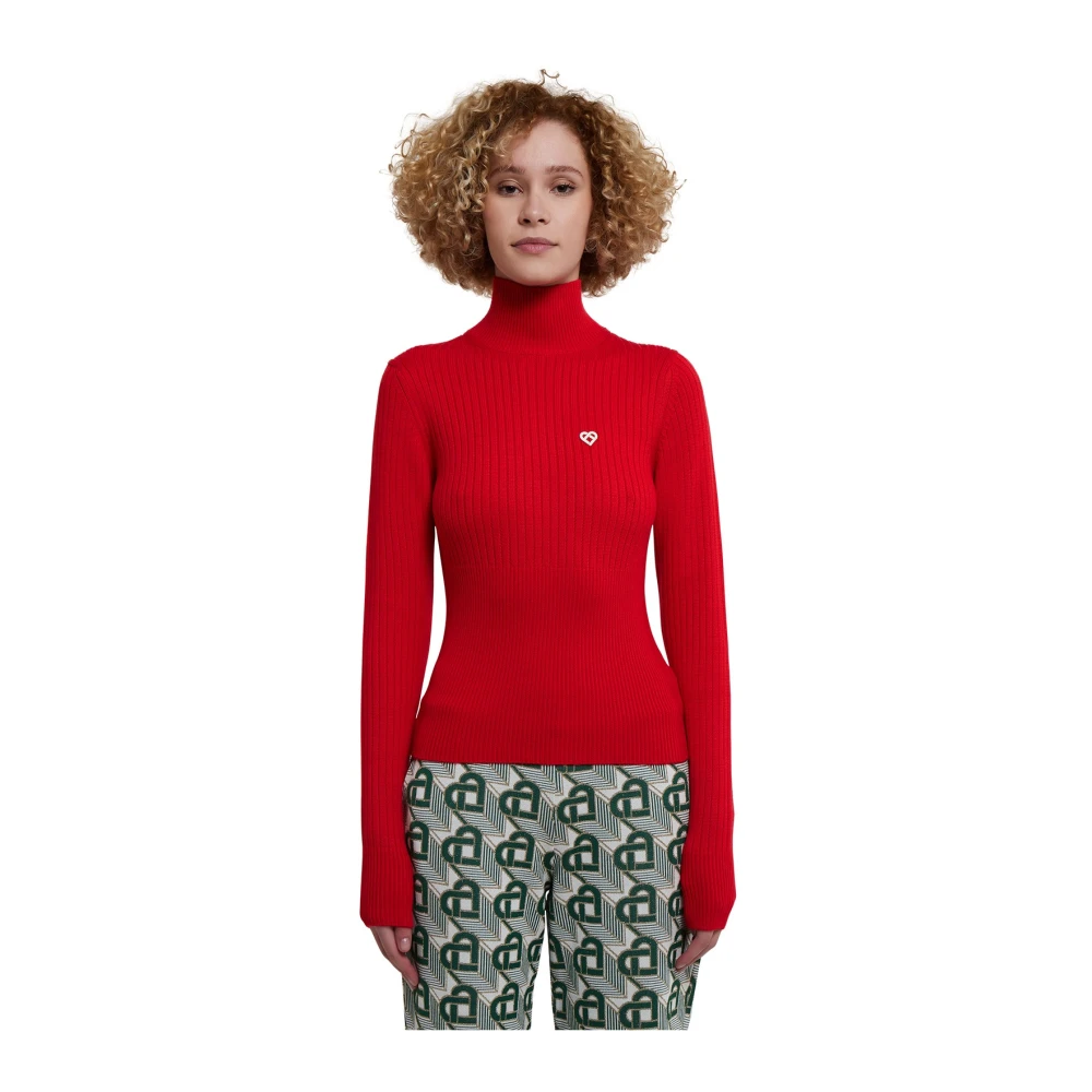 Casablanca Geribbelde Sweater met Logo en Hoge Hals Red Dames