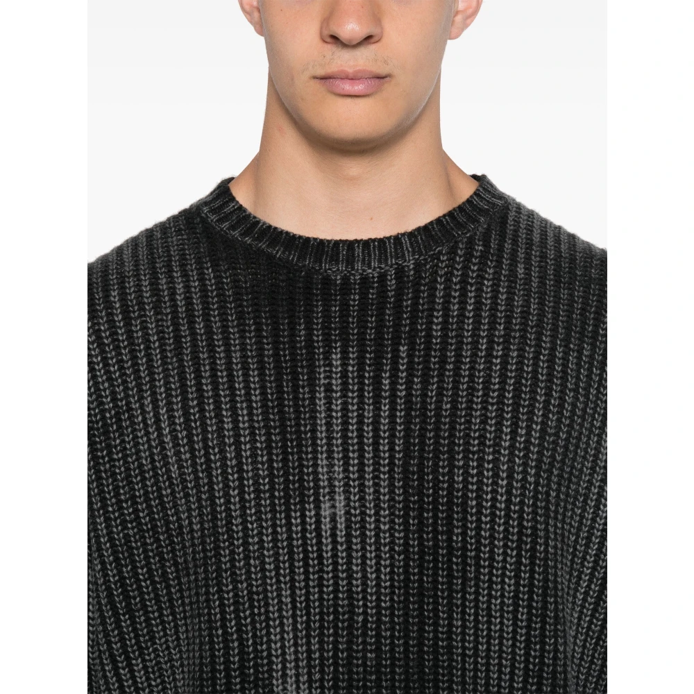 Avant Toi Geribbelde Crew Neck Sweaters Black Heren