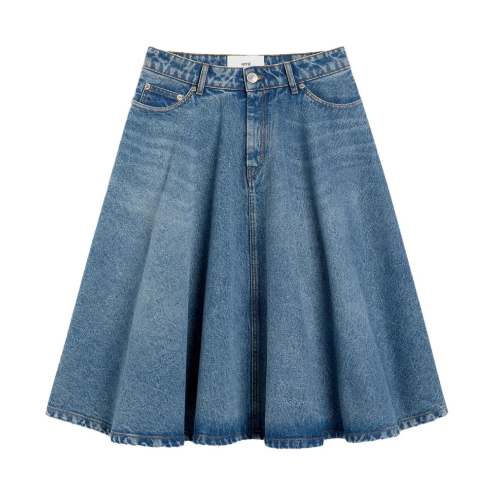 Ami Paris Women's Blue Denim Skirts, W30, Flared Skirt Cotton Composition