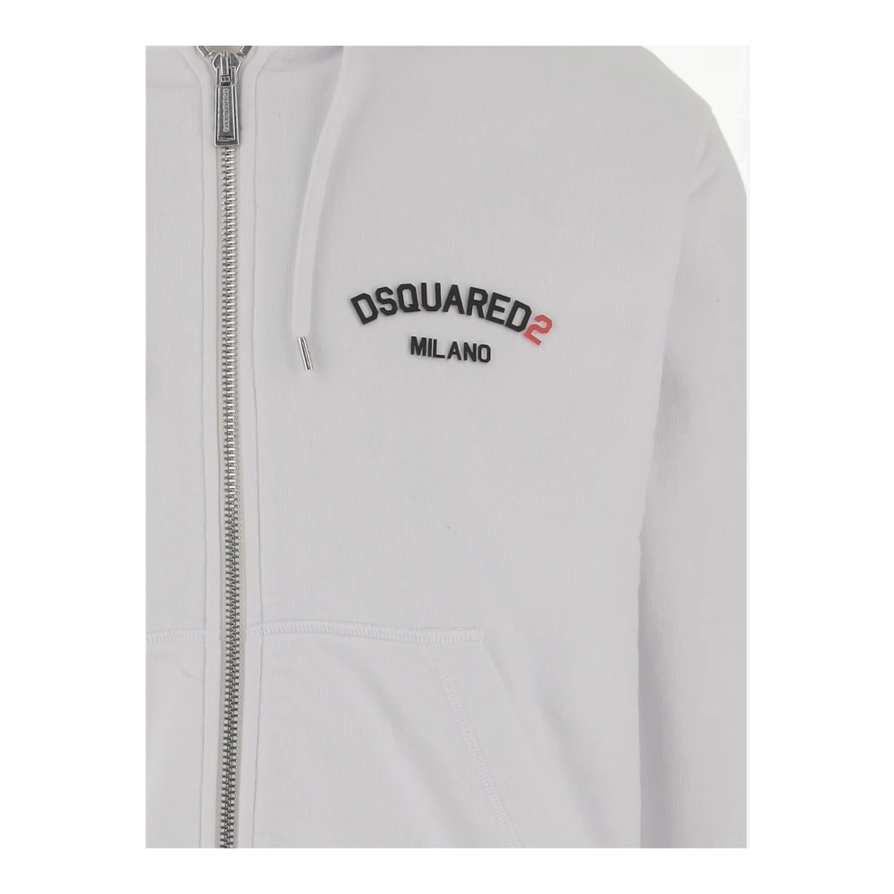 Dsquared2 Logo Katoenen Hoodie met Ritssluiting White Heren