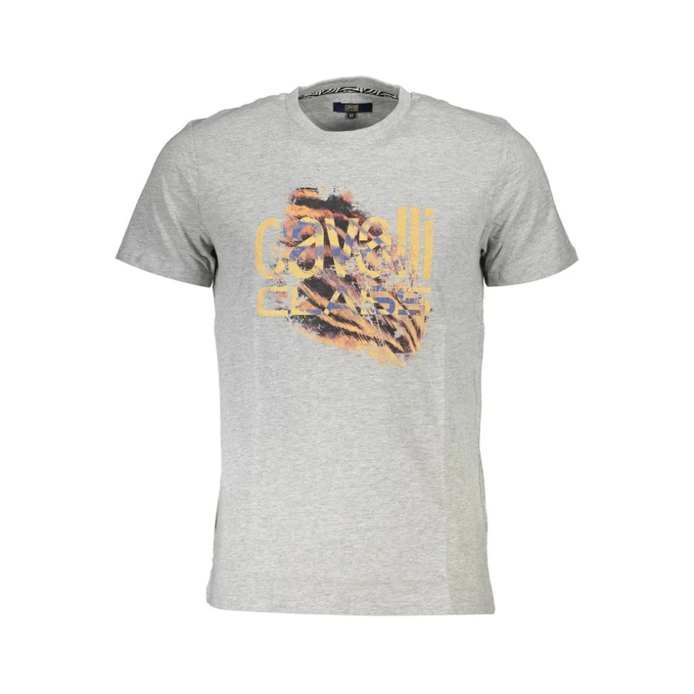 Cavalli Class Print Logo Korte Mouw Tee Gray Heren