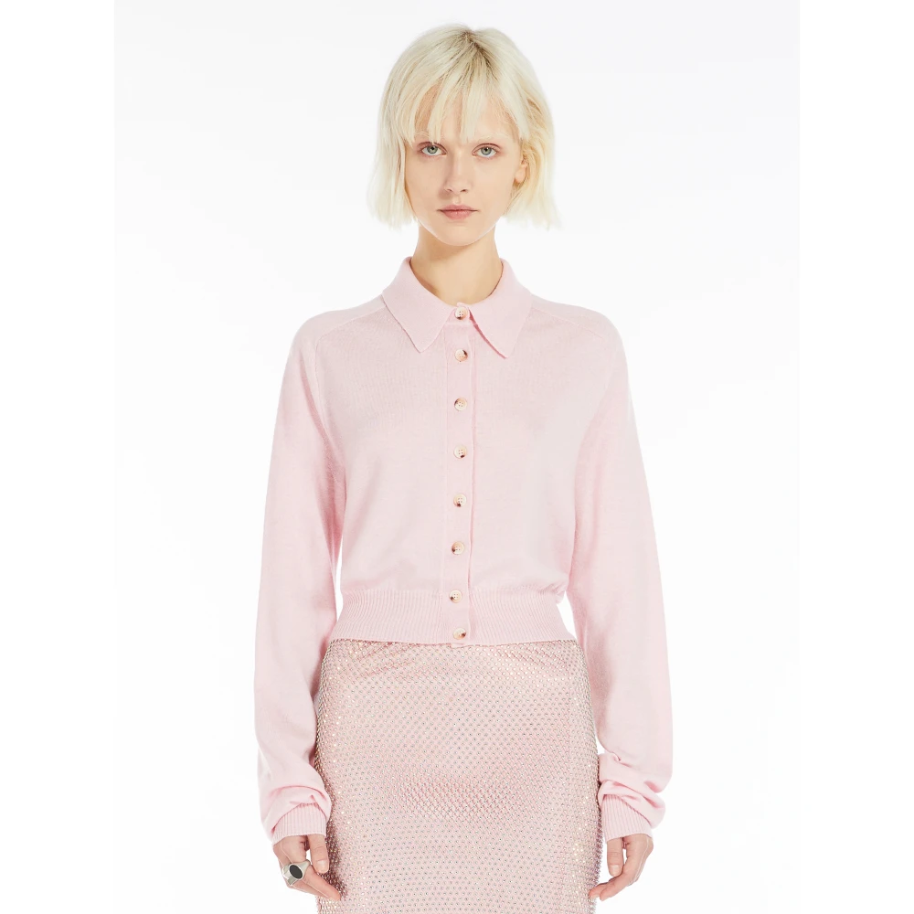 SPORTMAX Roze Bont Trim Crop Sweater Pink Dames