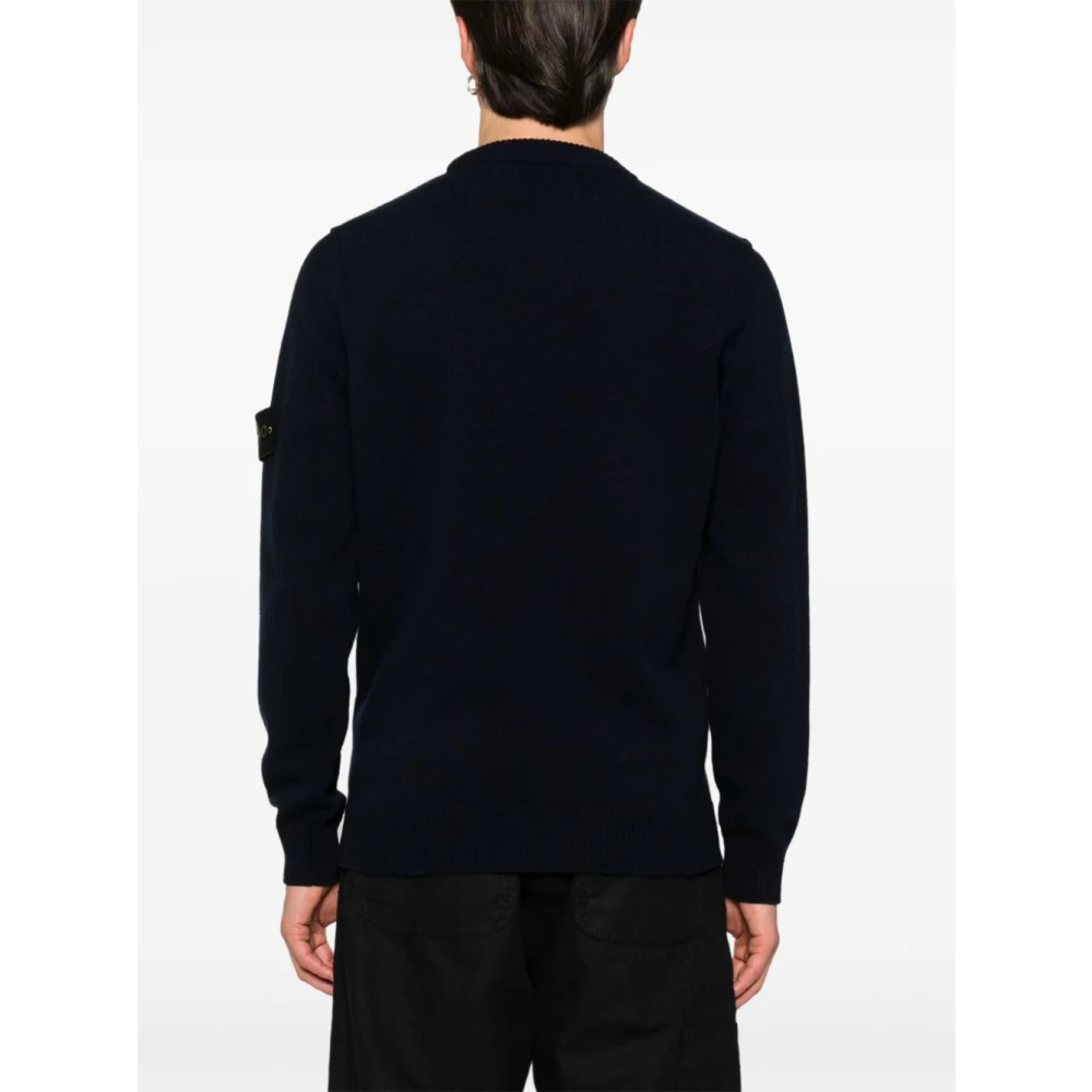 Stone Island Blauwe Wollen Crew Neck Trui Blue Heren