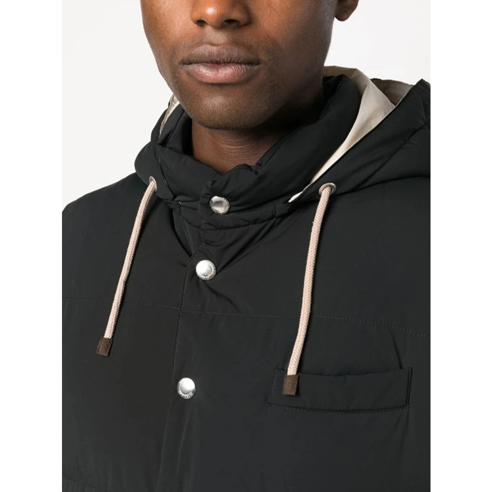 BRUNELLO CUCINELLI Zwarte mouwloze nylon gewatteerde jas Black Heren