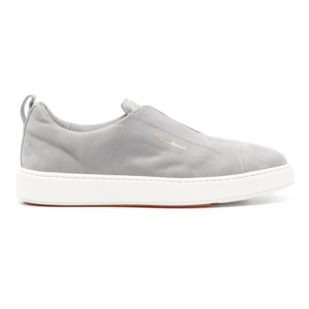 Santoni Suede Laceless Sneakers Gray, Herr