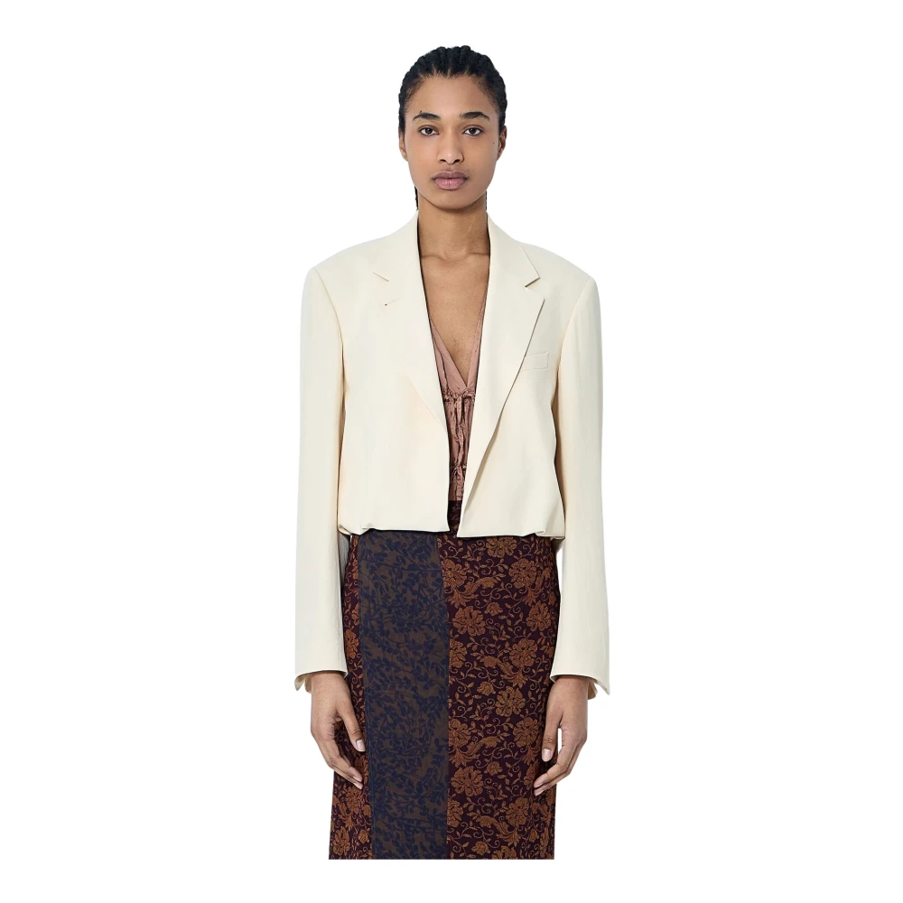 Dries Van Noten Women's Beige Crop Blazer With Notched Lapels