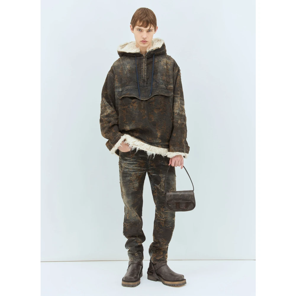 Diesel Coated Jacquard Denim Distressed Jeans Black Heren