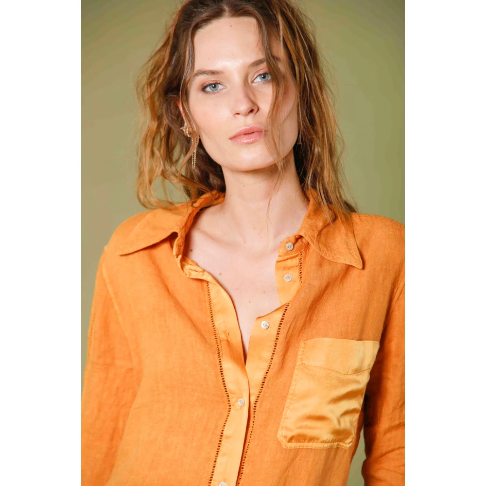 Mason's Nicole Patch Linnen Overhemd met Lange Mouwen Orange Dames