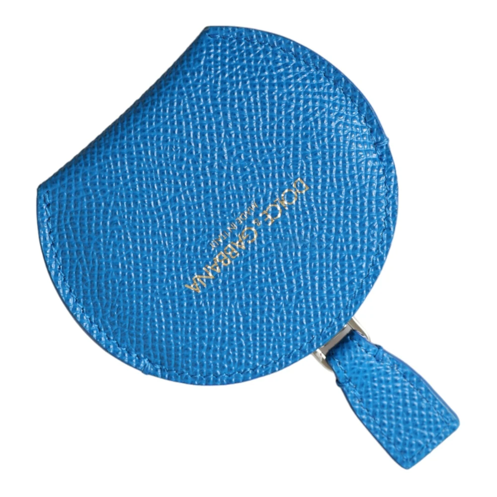 Dolce & Gabbana Blue Calfskin Leather Round Logo Hand Mirror Holder - Female - Accessories - Blue - One Size - Accessories