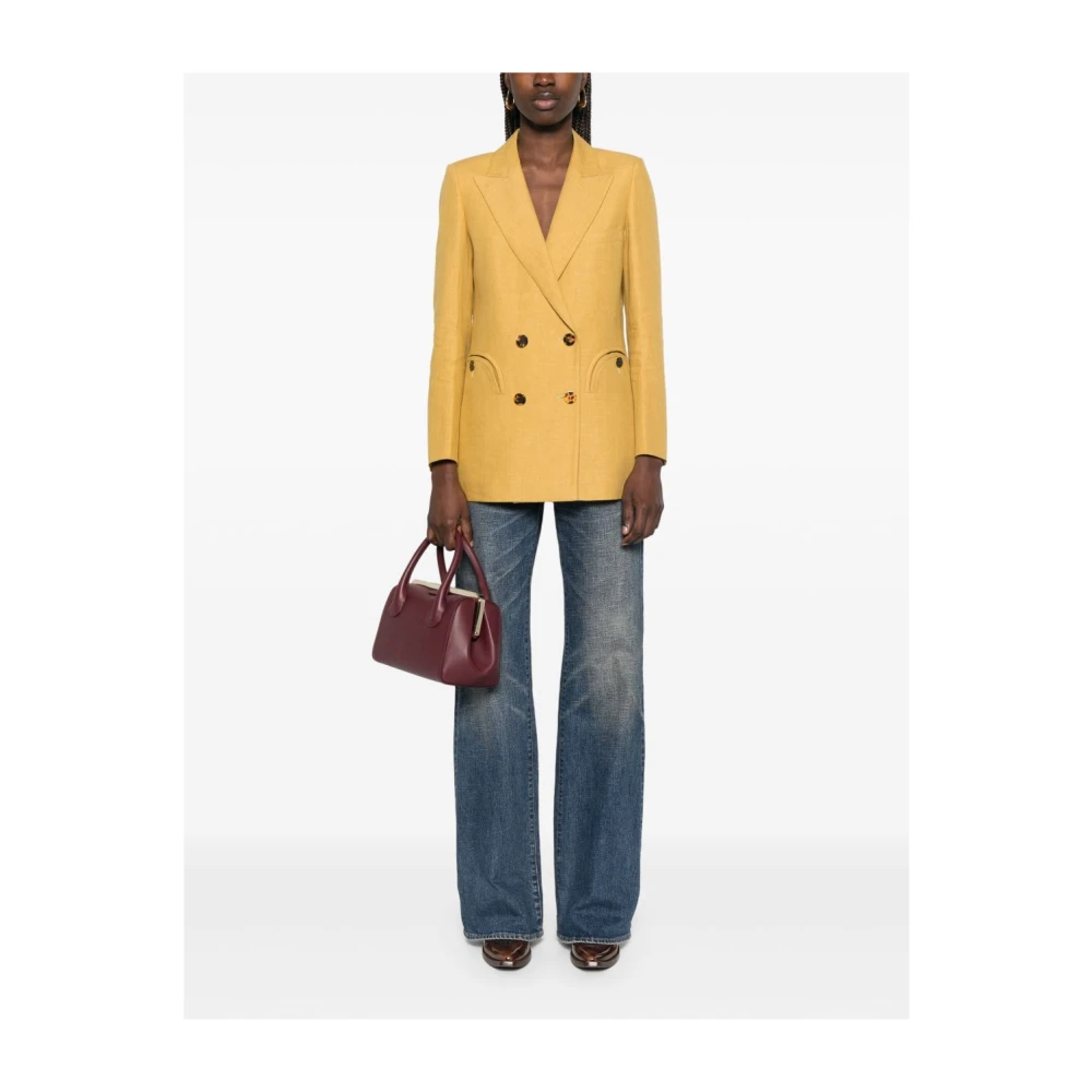 Blazé Milano Bruine Linnen Blazer Jas Yellow Dames