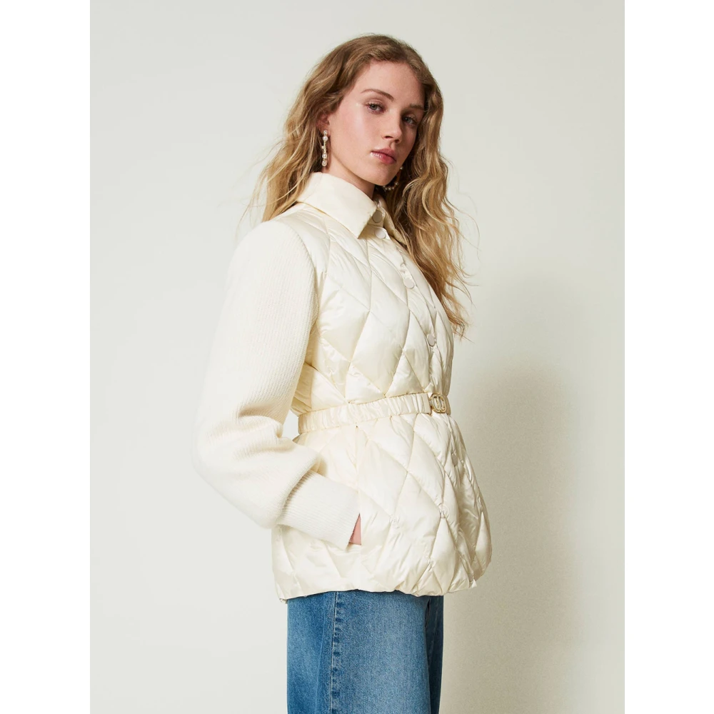 Twinset Korte gewatteerde jas met gebreide mouwen Beige Dames
