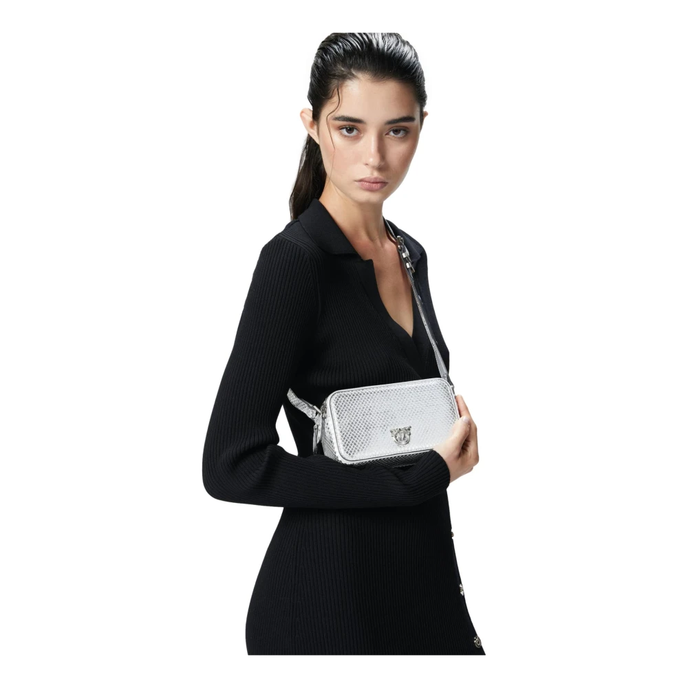 pinko Zilveren Gelamineerde Leren Cameratas Gray Dames
