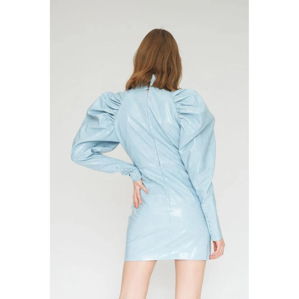 Rotate Birger Christensen Kim Jurk met Puffy Mouwen Blue Dames
