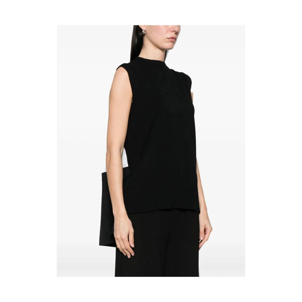 Sacai Zwarte Box-Pleat Sweater met Achtersplit Black Dames