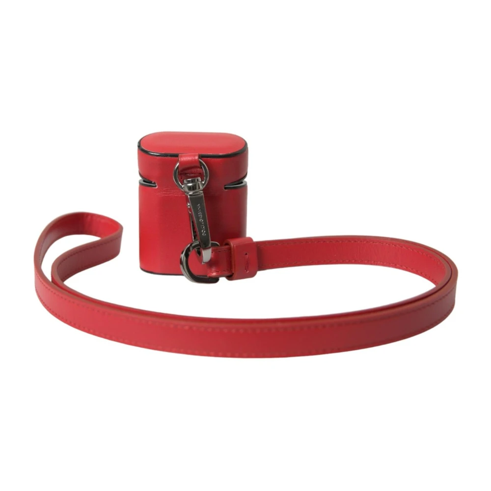 Dolce & Gabbana Men's Red Logo Print Leather Airpods Case