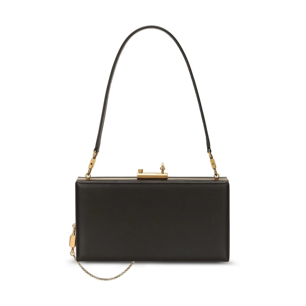 Dolce & Gabbana Zwarte Leren Schoudertas met Ketting Black Dames