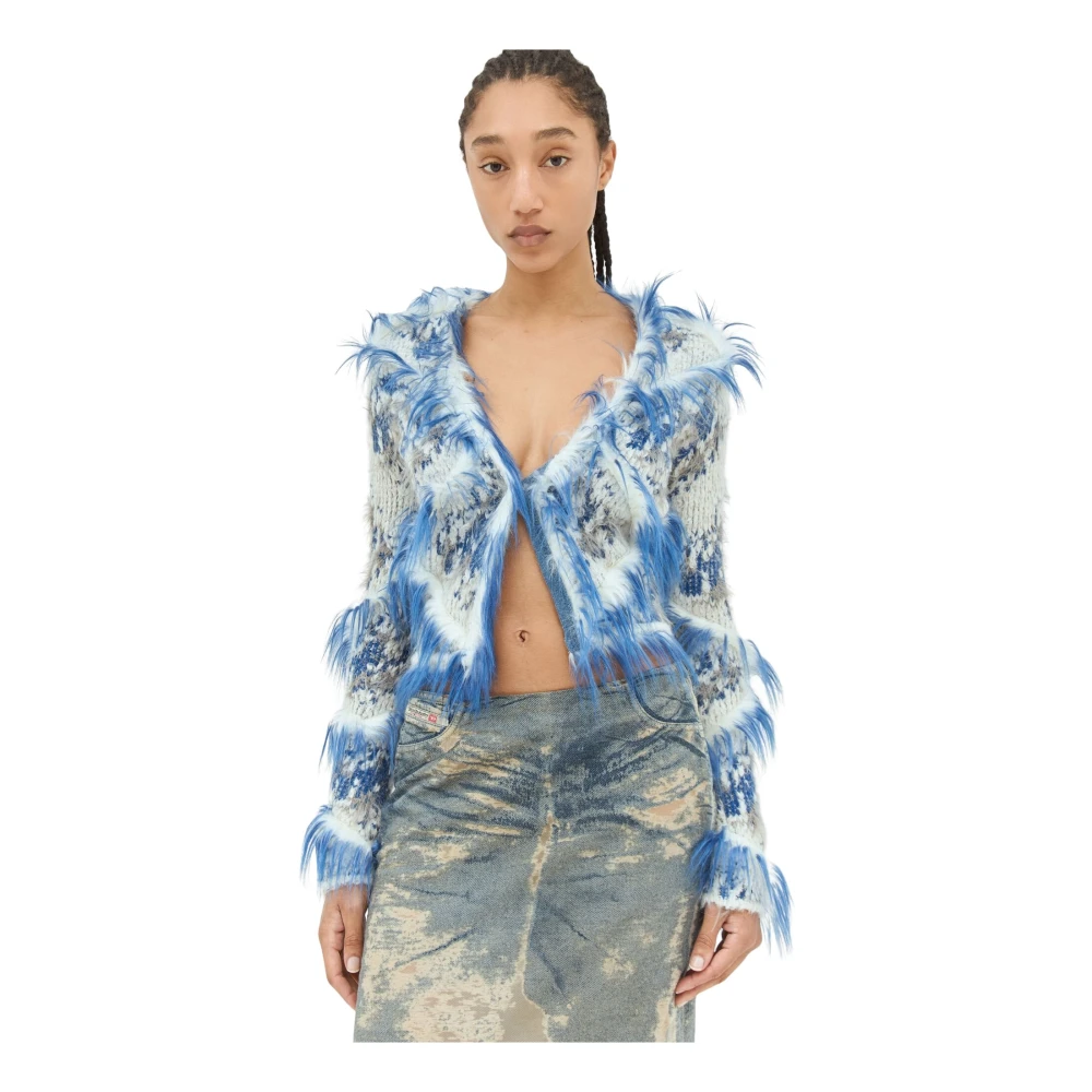 Diesel Fuzzy Gebreide V-Hals Cardigan Blue Dames