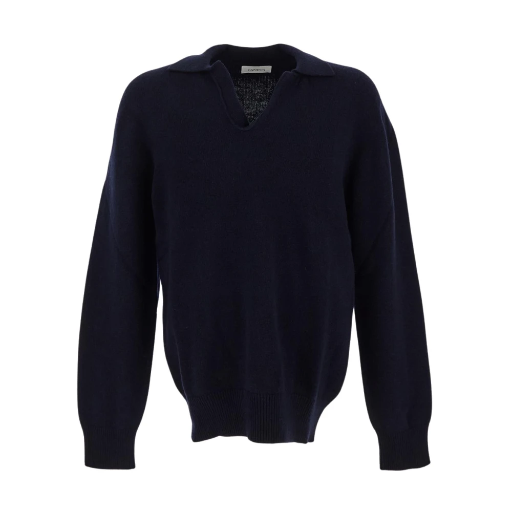 Laneus Wollen Gebreide Polo Blue Heren
