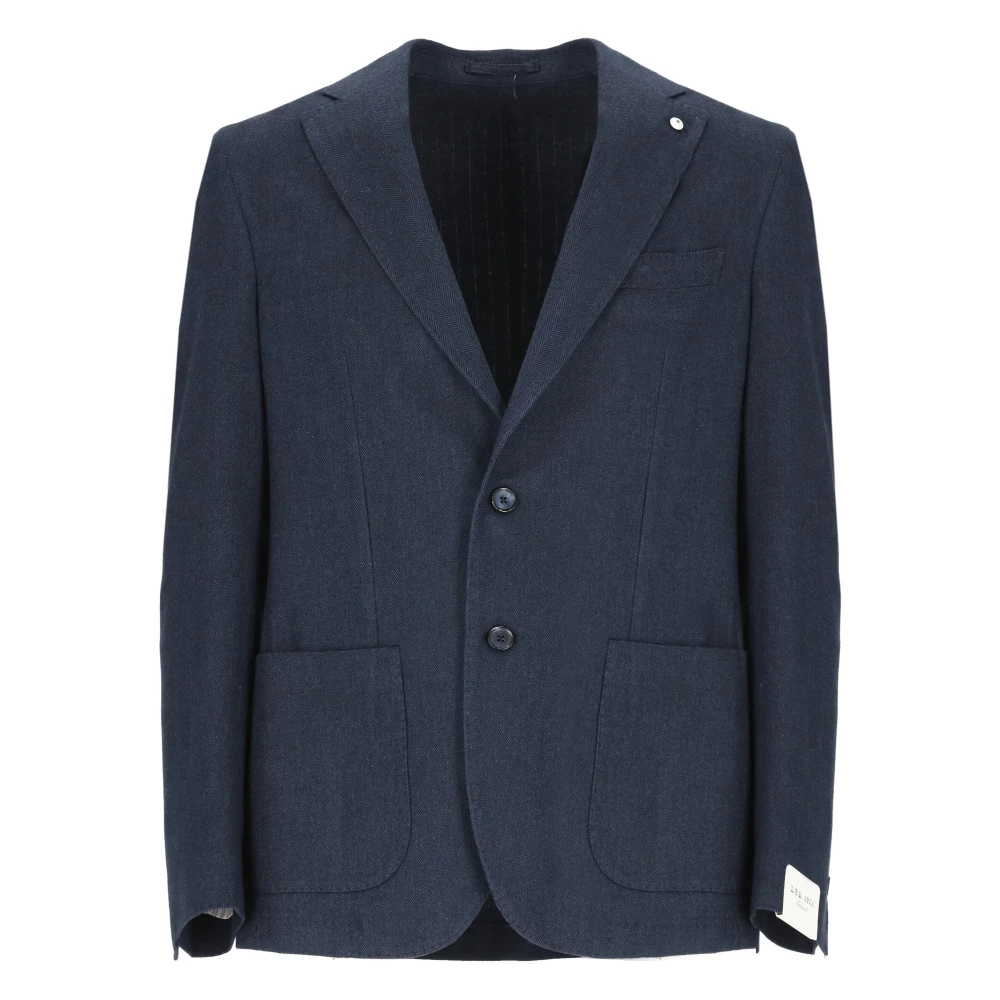 Lubiam Blauwe Katoenen Jas met Herringbone Patroon Blue Heren