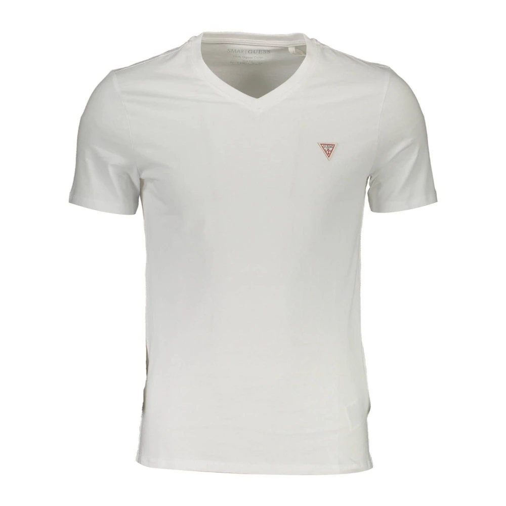 Guess Men's White T-Shirts, 2XL, V-Neck Logo Tee Shirt