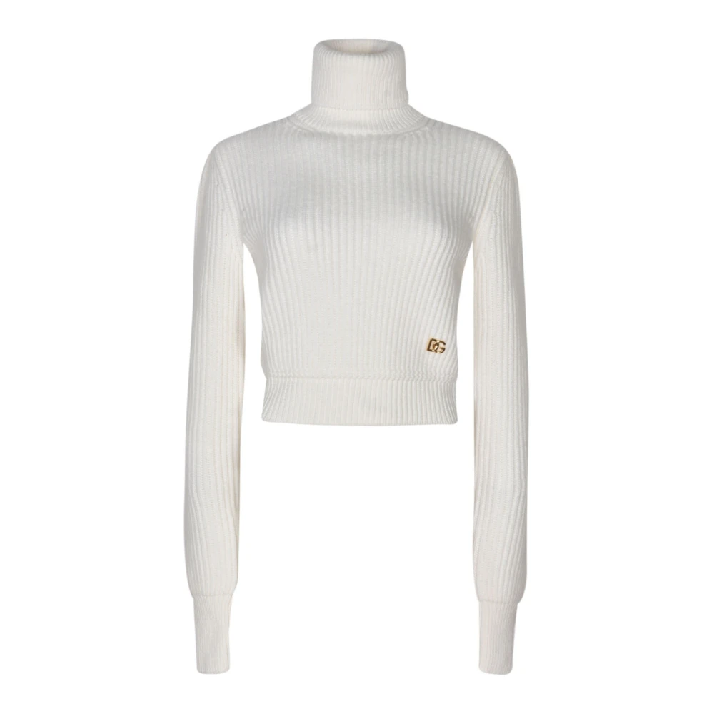 Dolce & Gabbana Effen Logo Roll-neck Sweater White Dames