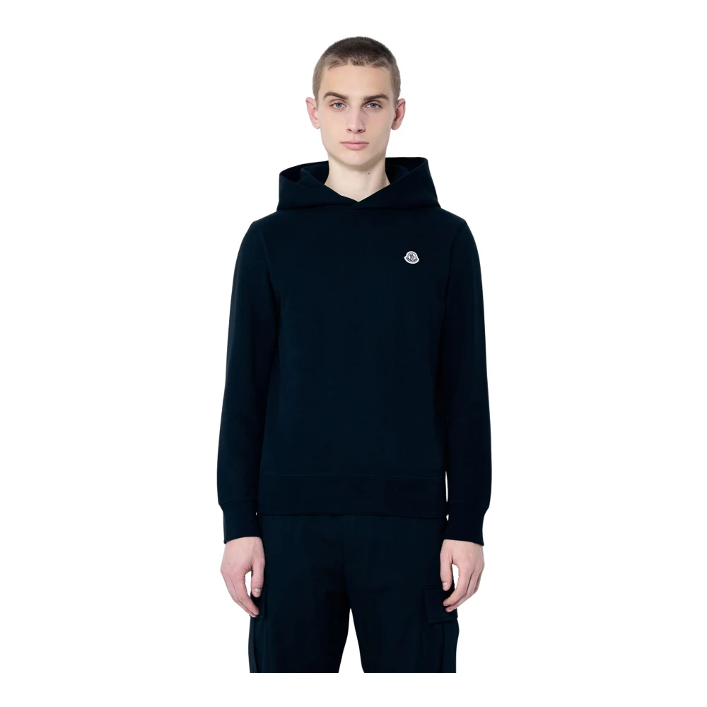 Moncler Bomullsfleece Logo Patch Hoodie Black, Herr