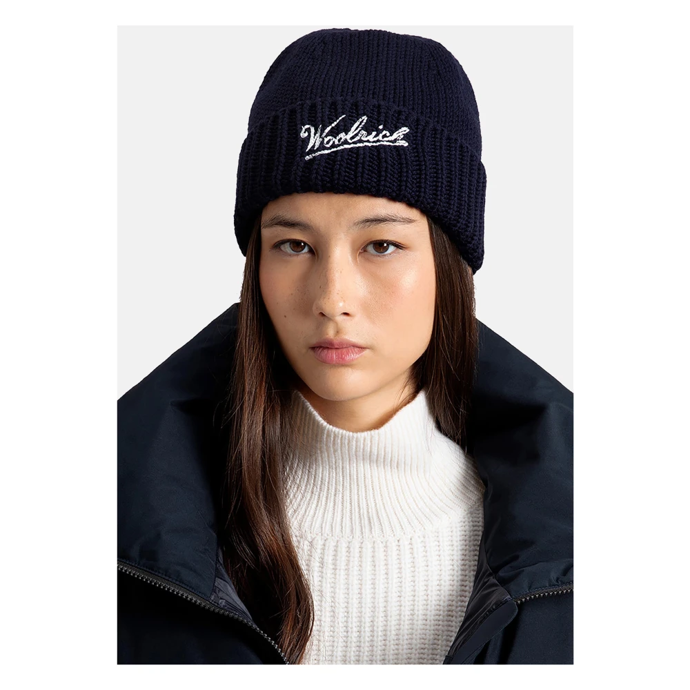 Woolrich Logo Beanie Hat Blue Unisex