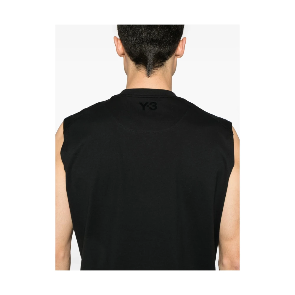 Y-3 Zwarte Mouwloze Crew Neck T-shirt Black Heren
