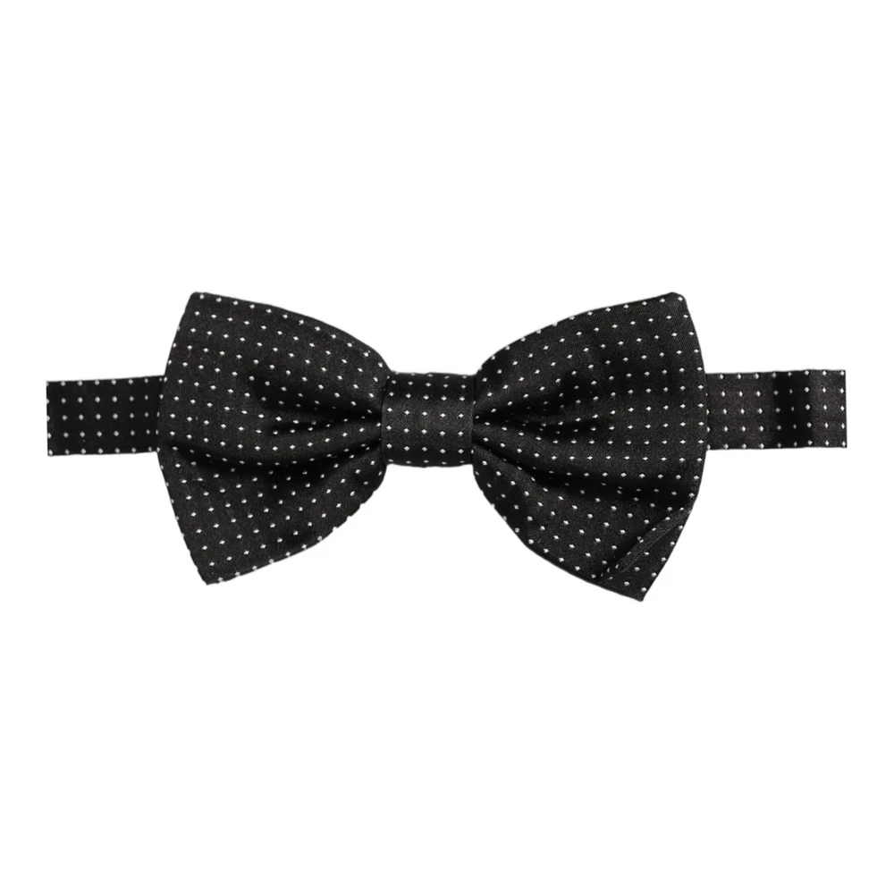 Dolce & Gabbana Men Black Polka Dot Silk Adjustable Neck Papillon Bow Tie - Image 2