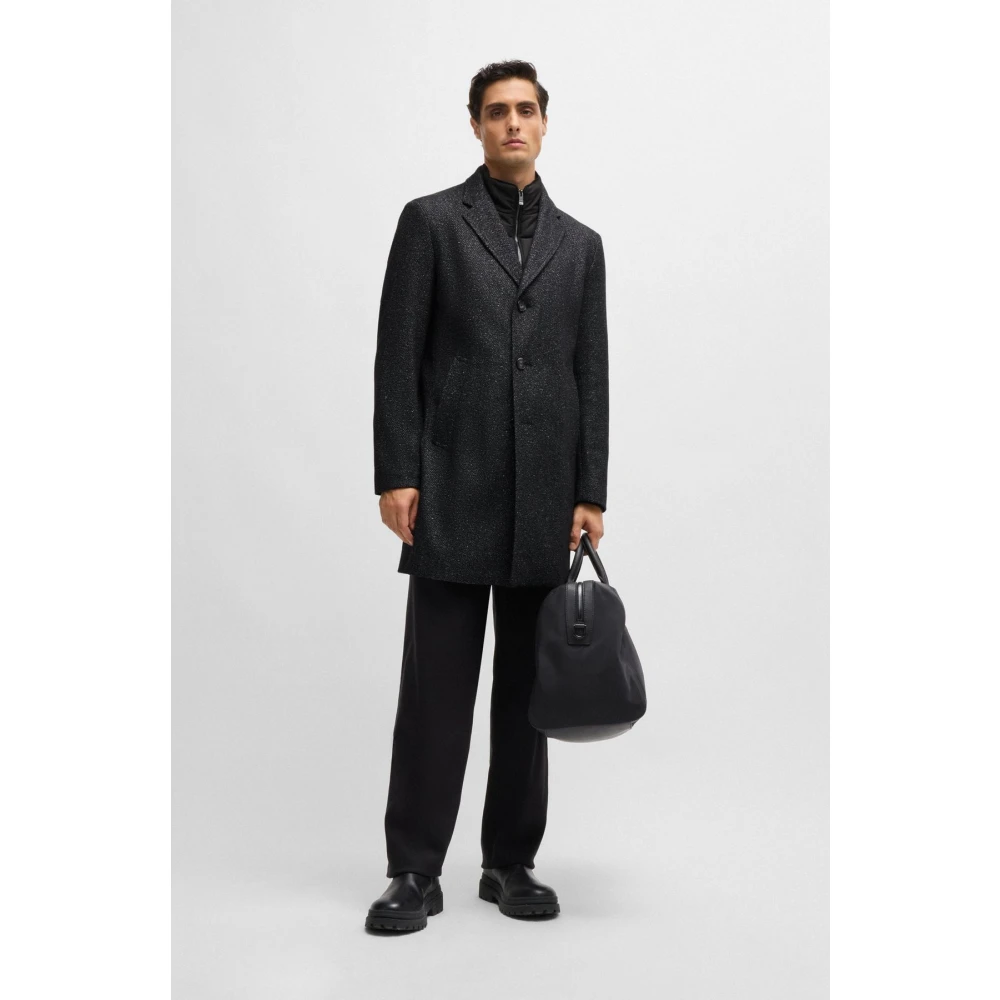 Boss Slanke Zwarte Jas met Uitneembare Voering Black Heren