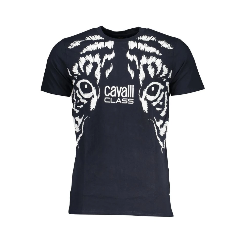 Cavalli Class Blauw Katoenen Bedrukt Logo T-Shirt Blue Heren