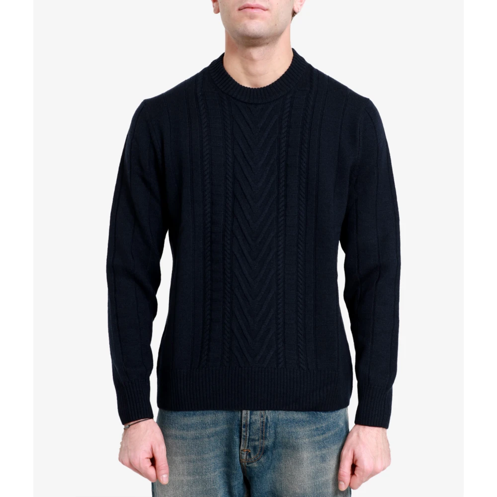 Paolo Pecora Blauwe Merinowollen Trui met Ribpatroon Blue Heren