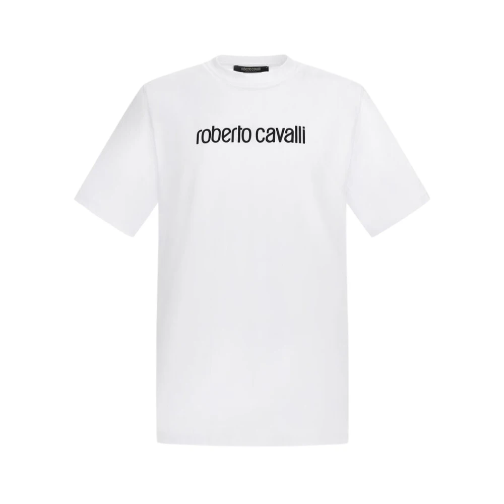 Roberto Cavalli White T-Shirts, Male, 2XL, Logo T-Shirt Made In Italy
