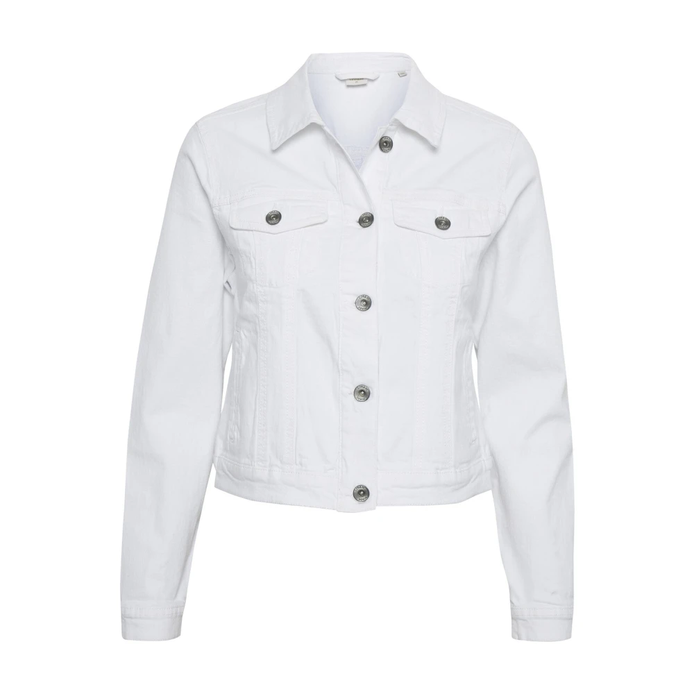 Cream Vit Jeansjacka Med Bröstfickor