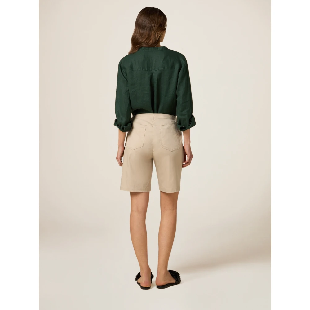 Oltre Katoenen Stretch Bermuda Shorts Beige Dames