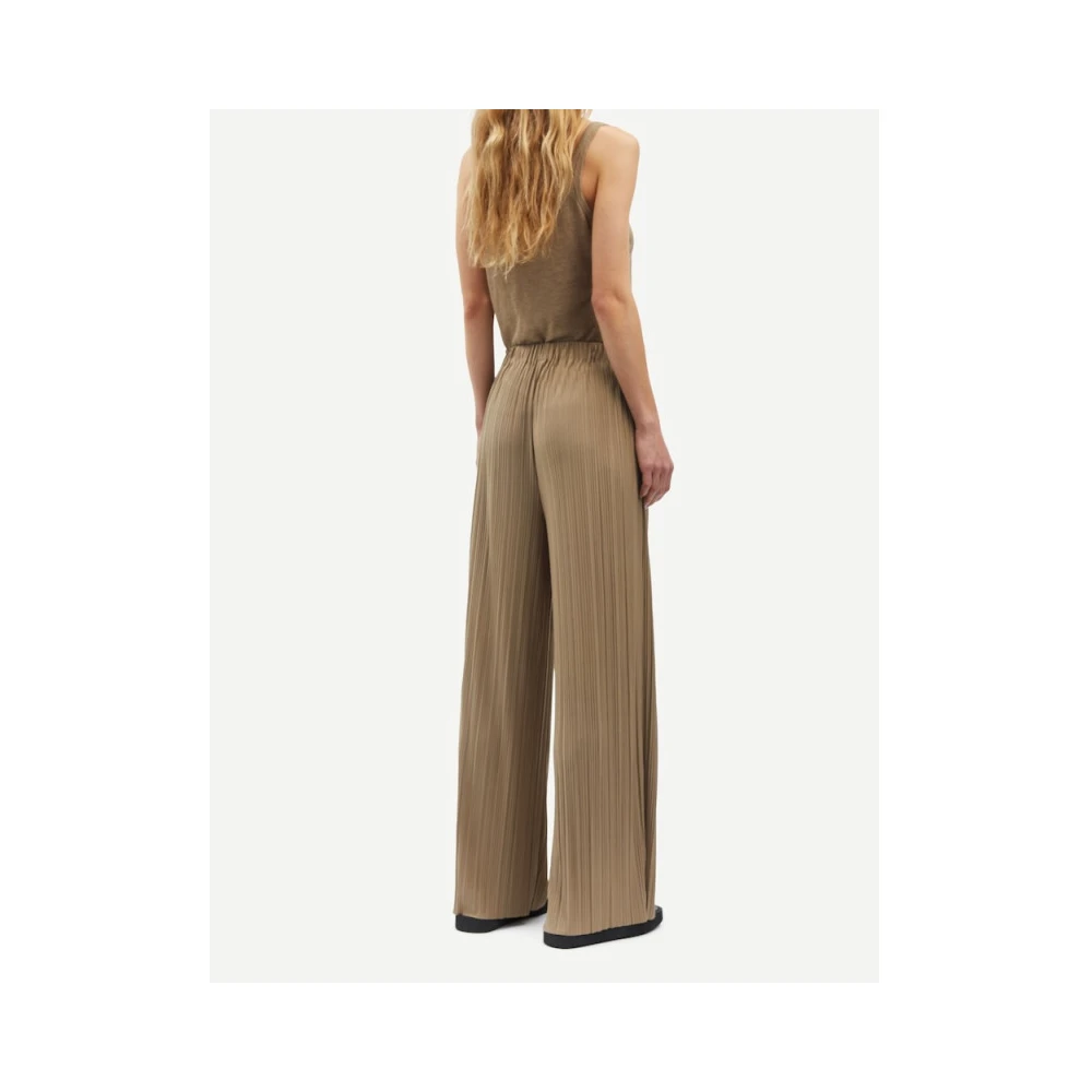 Samsøe Geplooide Jersey Broek met Wijde Pijpen Brown Dames