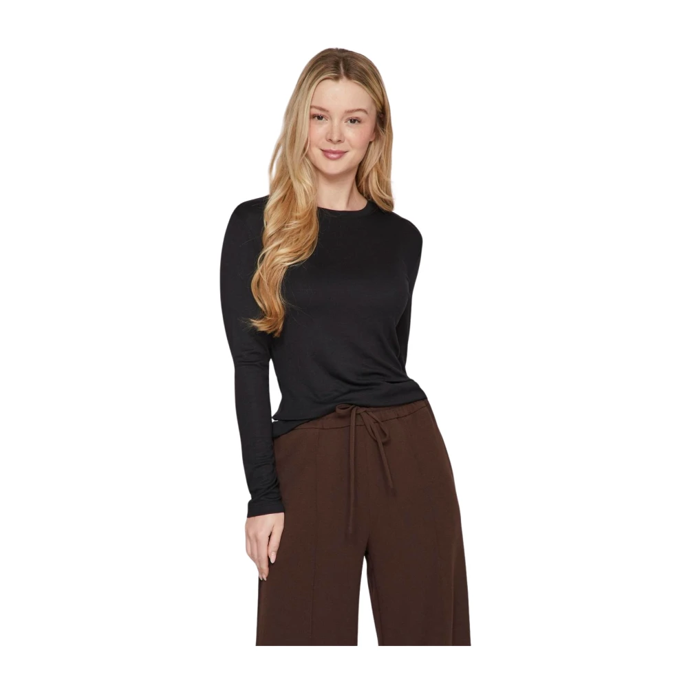 Vila Lange mouw ronde hals dames T-shirt Black Dames