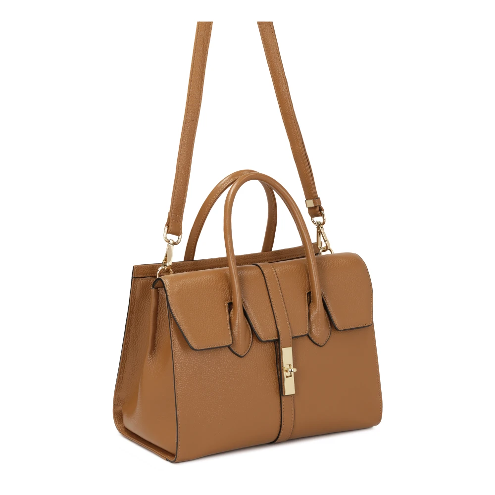Kazar Leren handtas met fijne klep en sluiting Brown Dames
